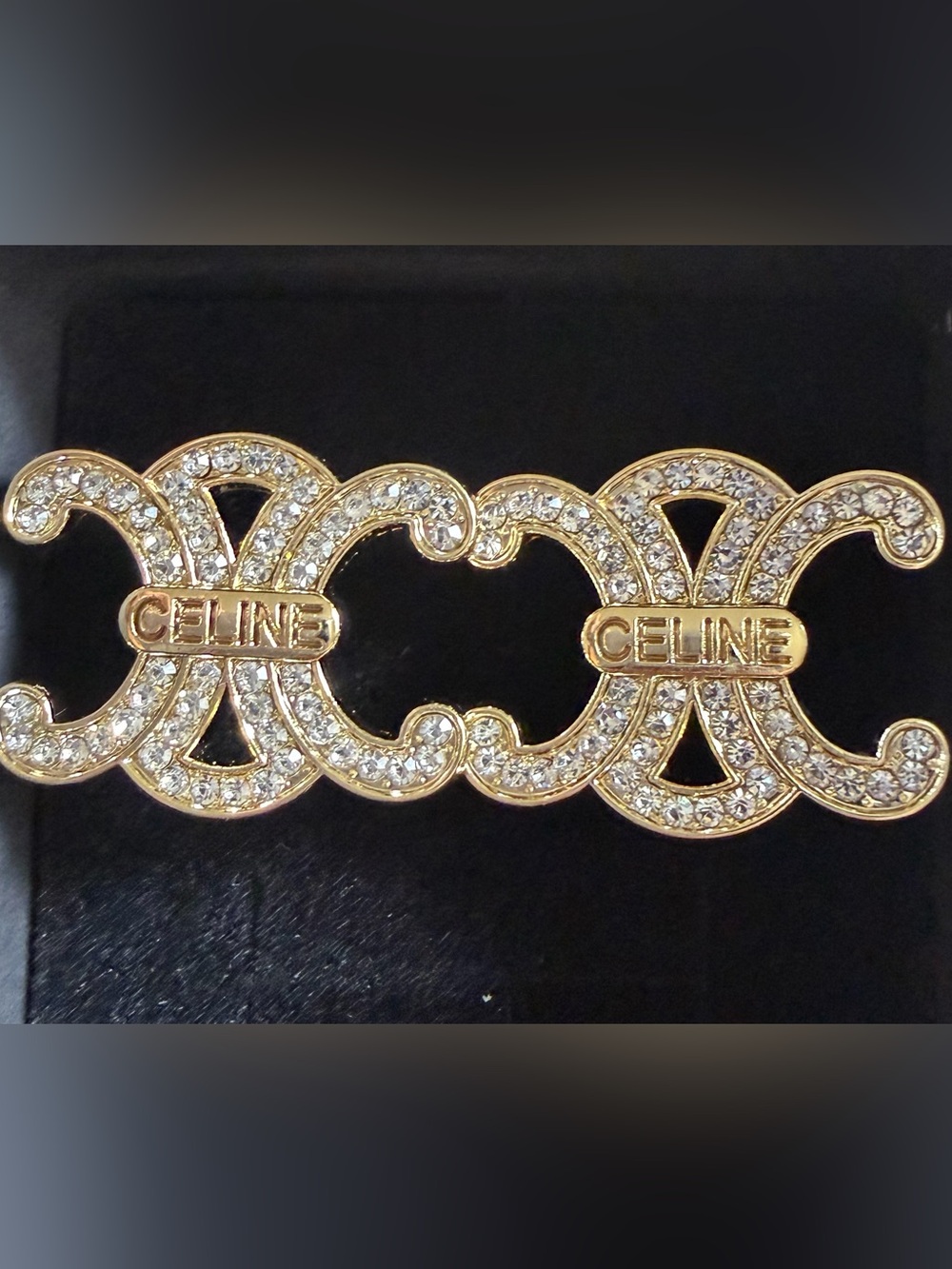 Celine Gold Crystal Double-Triple Motif Earrings